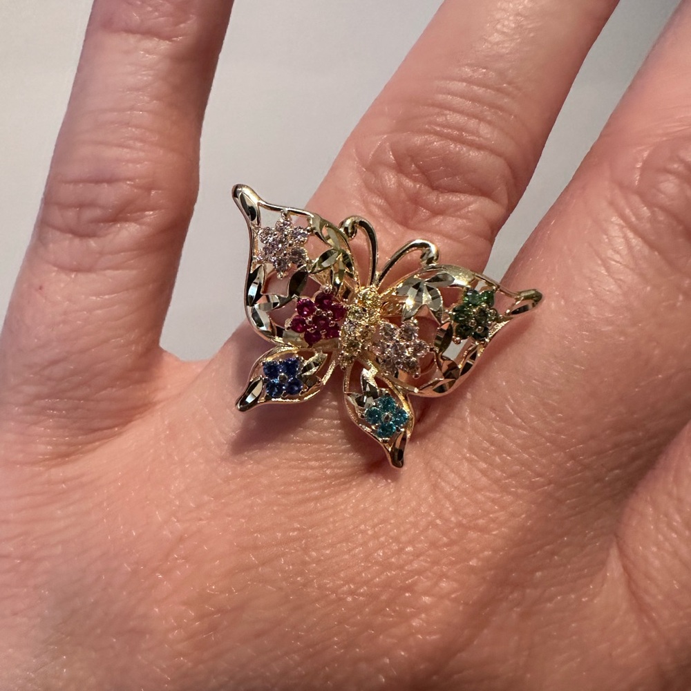 Solid Gold Unique Butterfly Ring With Gemstones. - image 2